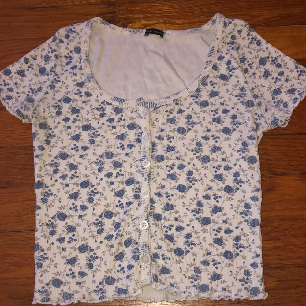 brandy Melville white top with blue flowers